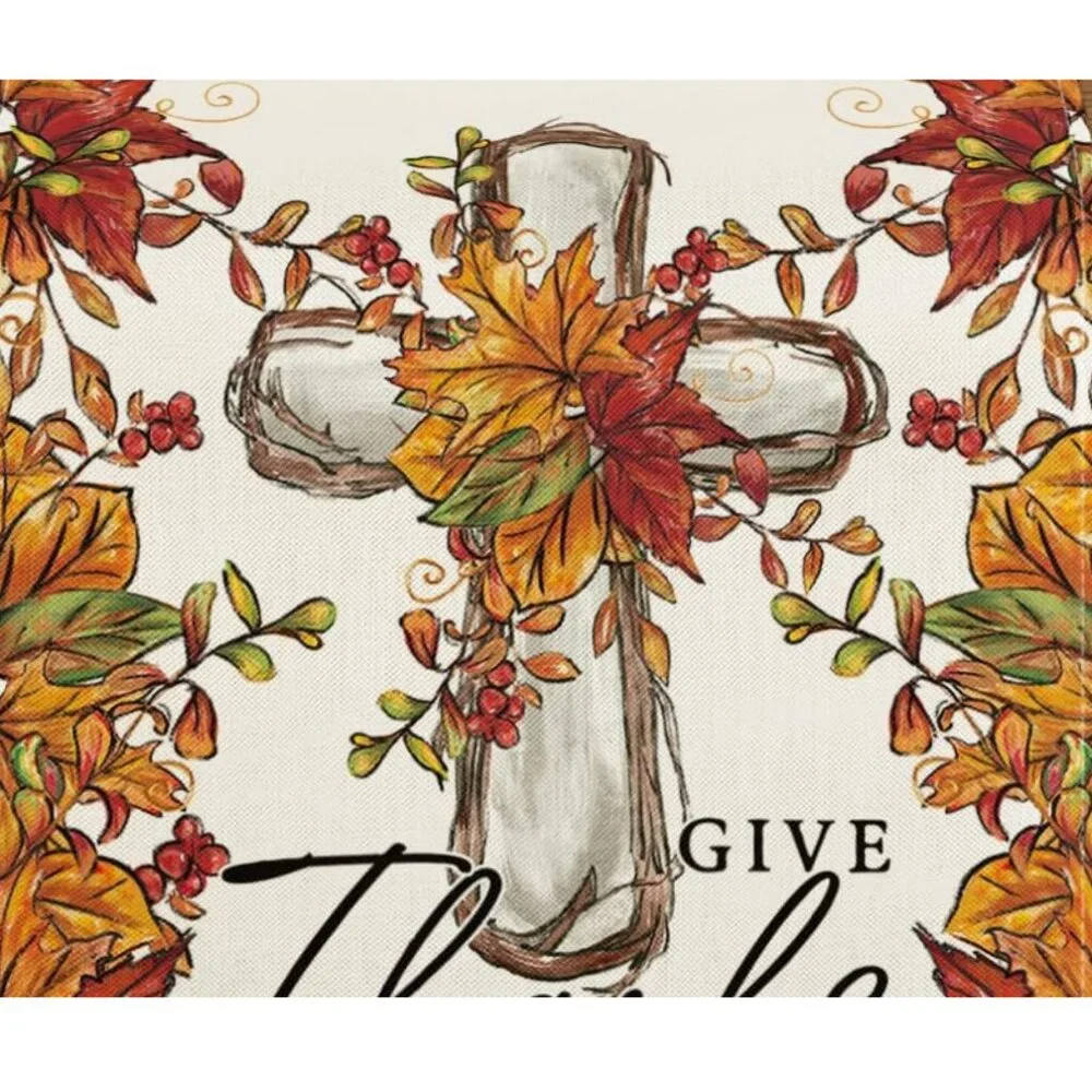 Fall Table Runner Christian Cross Decor Autumn Thanksgiving Decoration Cloth 72